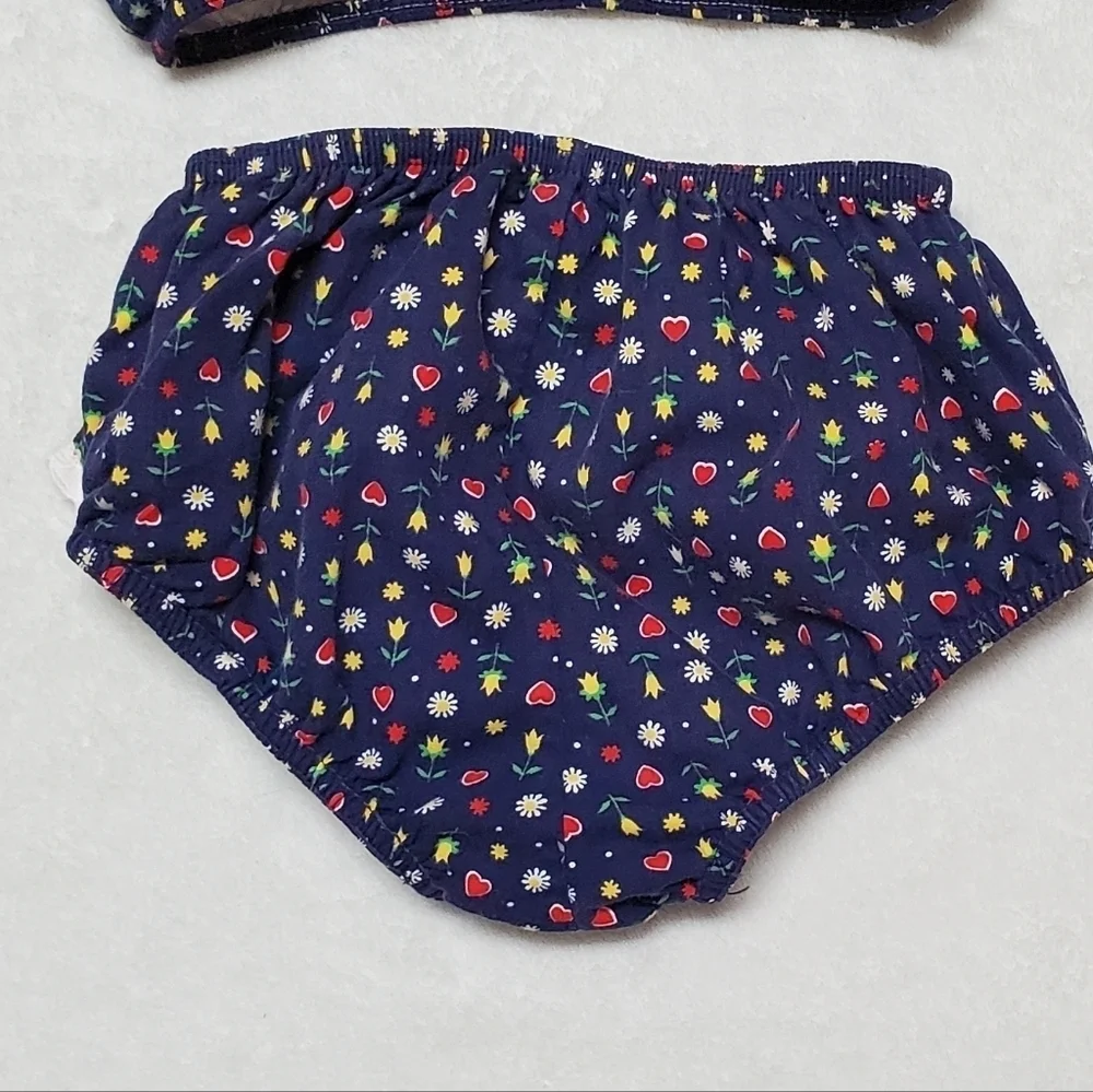 Vintage 60s Teen Girl Ultra Mod High High Bottom Ruffle Heart Floral Bikini XS